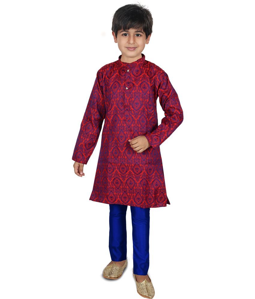     			hrr Boys Cotton Blend Ethnic - Pattern Kurta Pyjama Set ( Blue , Pack of 1 )