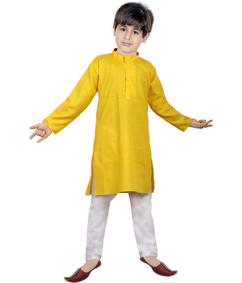     			hrr Boys Cotton Blend Solid - Pattern Kurta Pyjama Set ( Yellow , Pack of 1 )