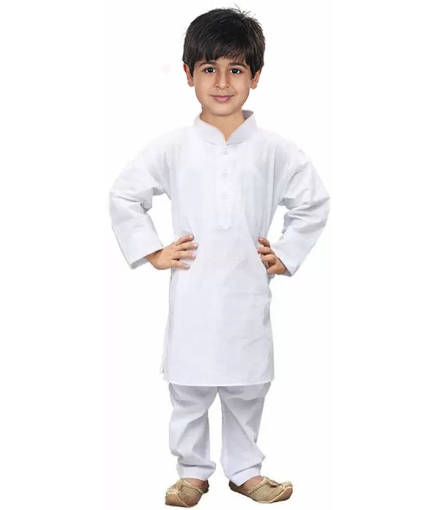     			hrr Boys Cotton Blend Solid - Pattern Kurta Pyjama Set ( White , Pack of 1 )