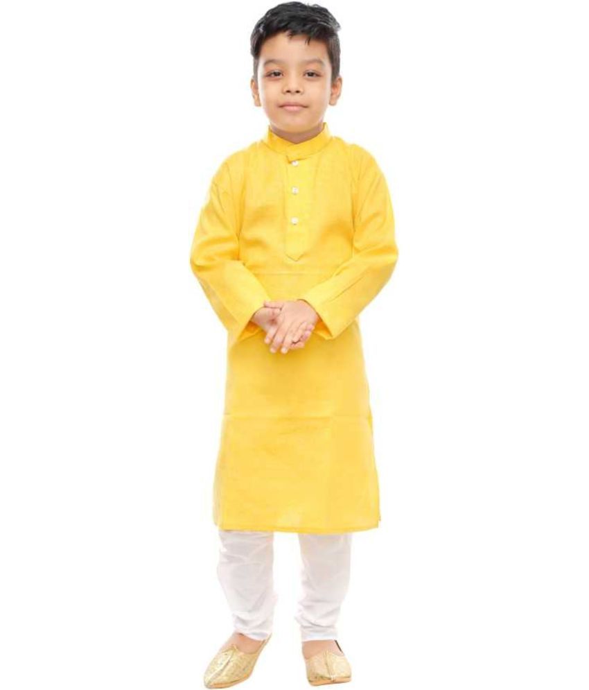     			hrr Boys Cotton Blend Solid - Pattern Kurta Pyjama Set ( Yellow , Pack of 1 )