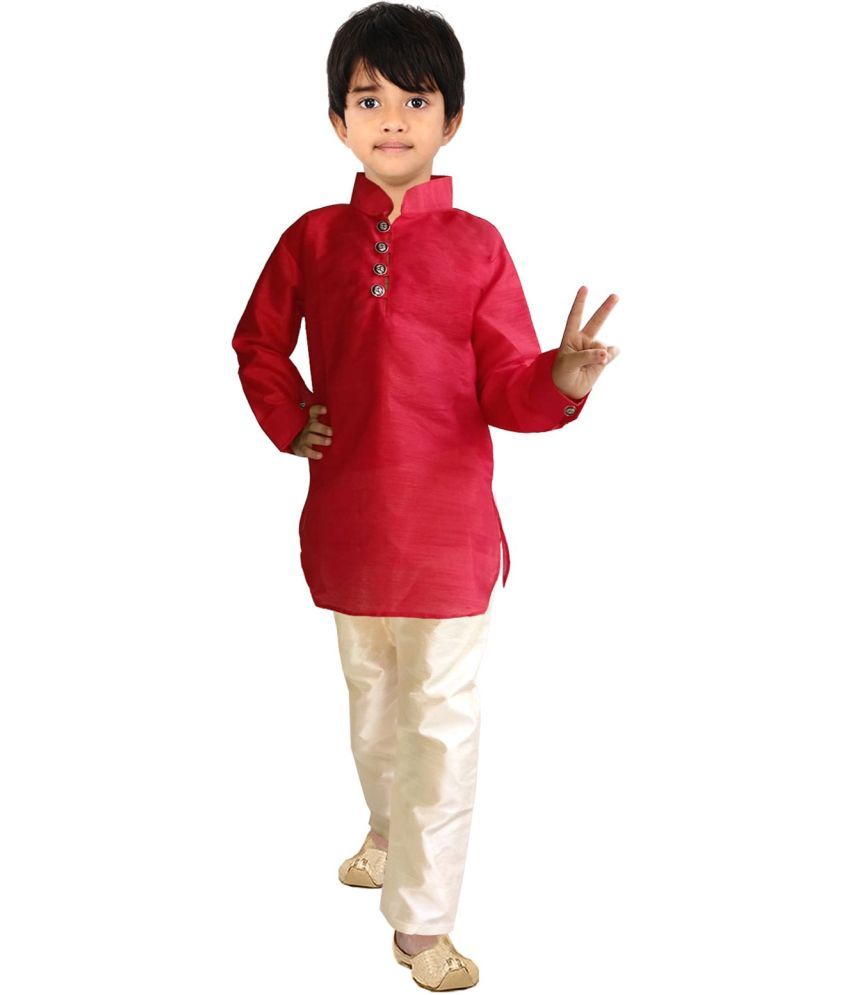     			hrr Boys Silk Solid - Pattern Kurta Pyjama Set ( Red , Pack of 1 )