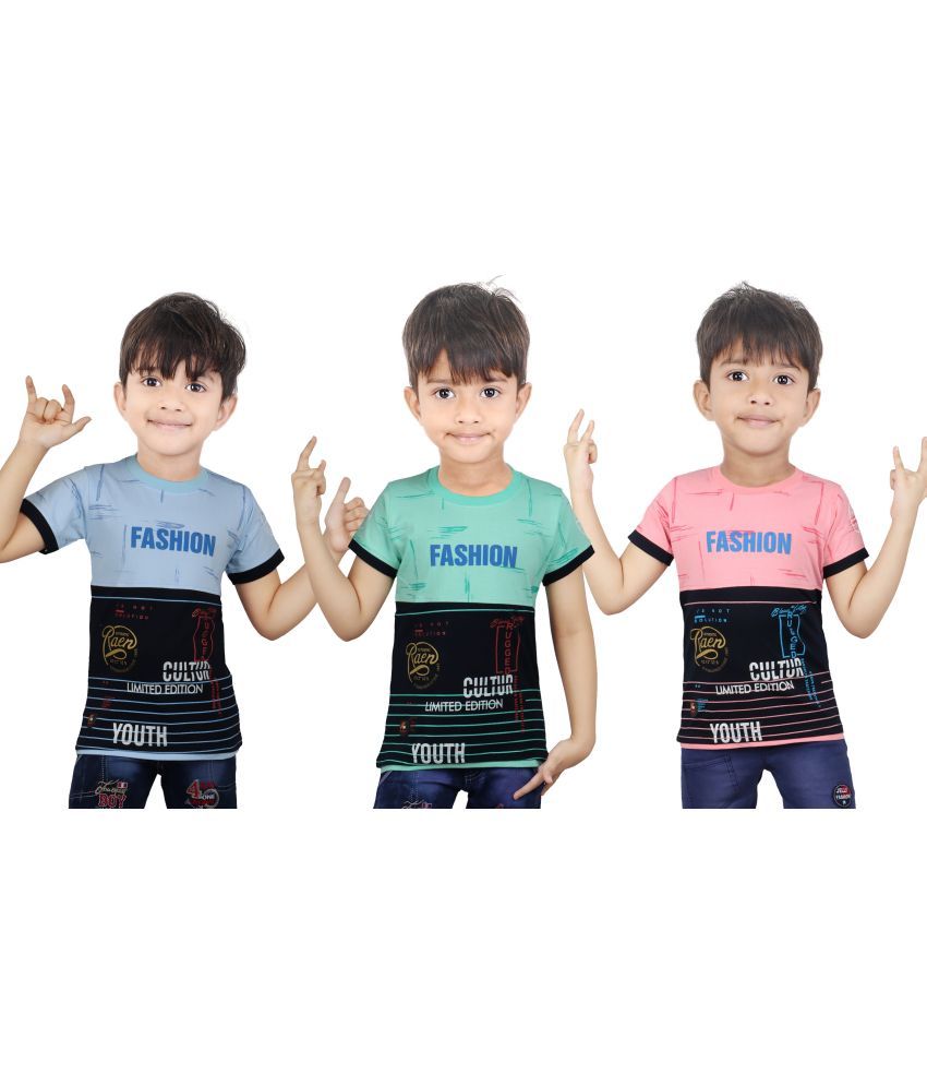     			hrr Pack of 3 Baby Boys Cotton Blend T-Shirt ( Multicolor )