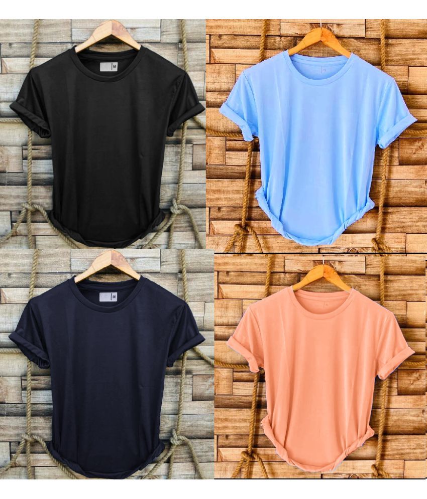     			nikline Polyester Regular Fit Solid Half Sleeves Men's Round T-Shirt - Multicolor2 ( Pack of 4 )