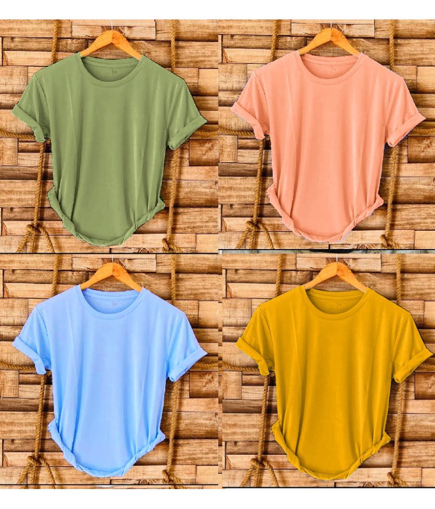     			nikline Polyester Regular Fit Solid Half Sleeves Men's Round T-Shirt - Multicolor15 ( Pack of 4 )