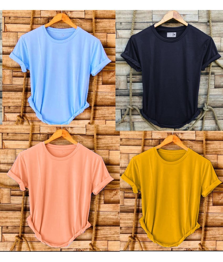     			nikline Polyester Regular Fit Solid Half Sleeves Men's Round T-Shirt - Multicolor14 ( Pack of 4 )