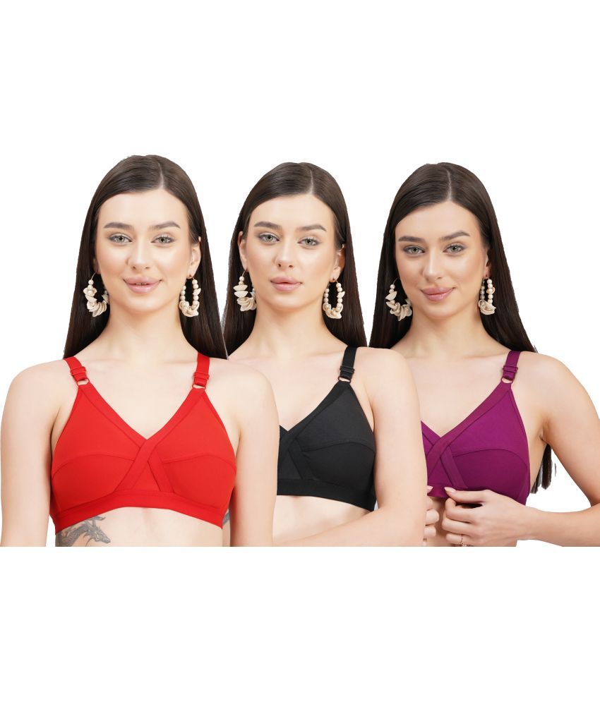     			skin beauty Pack of 3 Cotton Blend Non Padded Everyday Bra For Women ( Multicolor6 )