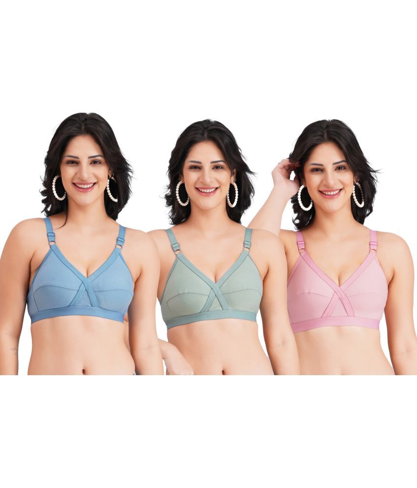     			skin beauty Pack of 3 Cotton Blend Non Padded Everyday Bra For Women ( Multicolor )