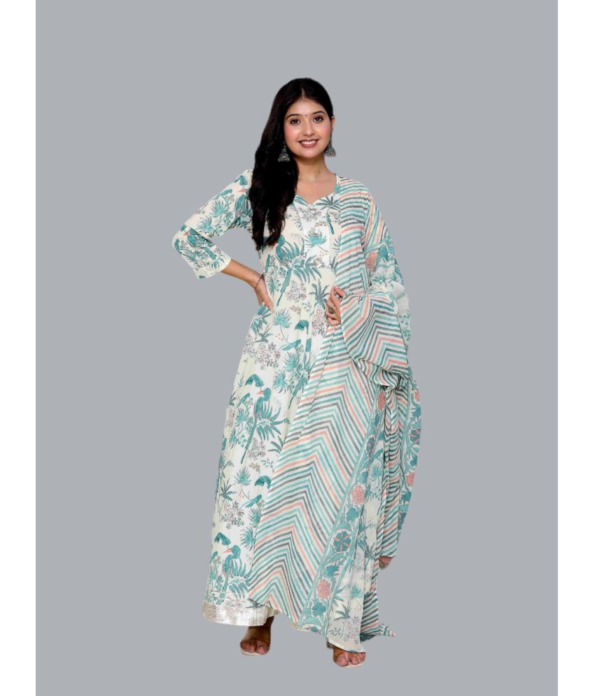     			Angiya Pack of 1 Cotton Printed Anarkali Women's Kurti - ( Light Green )