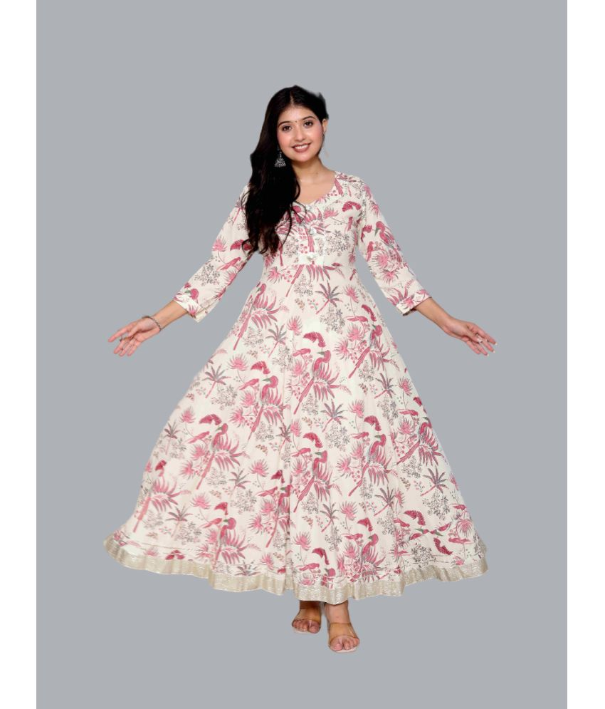     			Angiya Pack of 1 Cotton Printed Anarkali Women's Kurti - ( Pink )