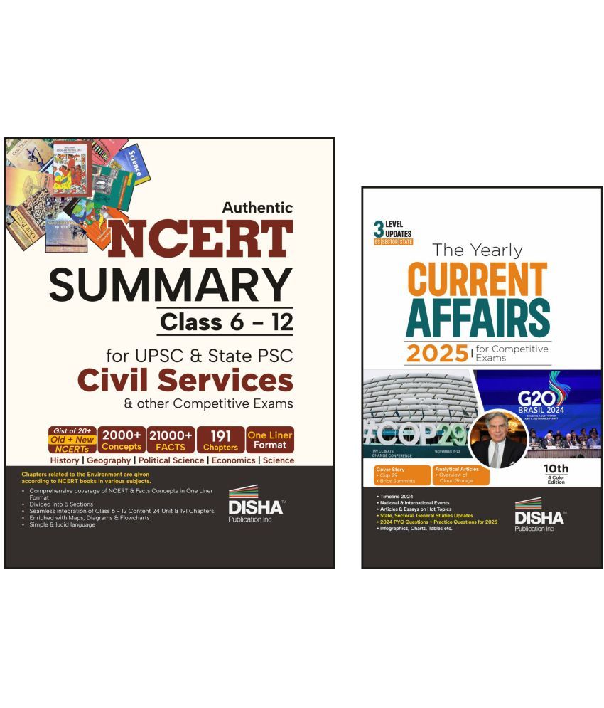     			Combo (set of 2 Books) NCERT Summary Class 6 to 12 with Yearly Current Affairs 2025 for Competitive Exams | General Studies/ Knowledge, GK | UPSC, Sta