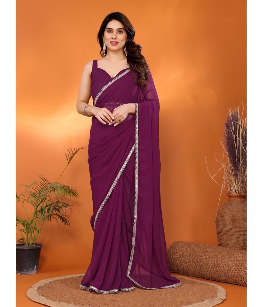     			DIKONA DESIGNER Chiffon Solid Saree With Blouse Piece ( Purple , Pack of 1 )