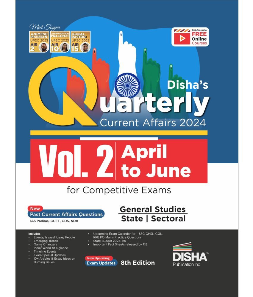     			Disha's Quarterly Current Affairs 2024 Vol. 2 (April to June) for Competitive Exams 8th 4 color Edition | UPSC & State PSC Civil Services, SSC, NDA, C