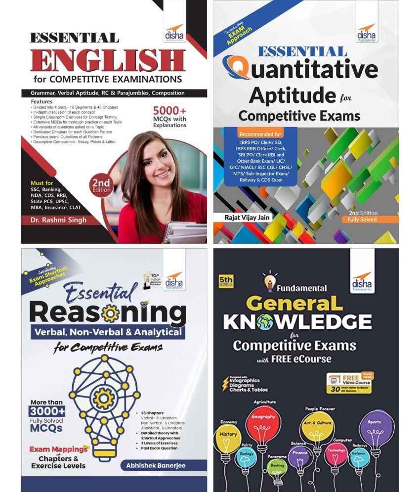     			Essential Quantitative Aptitude, Reasoning, English & General Knowledge for Competitive Exams - set of 4 Books\n