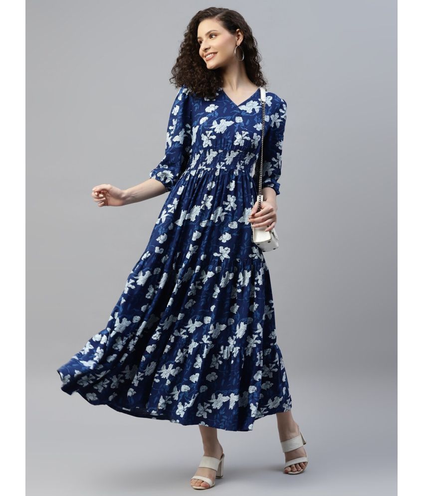     			Femvy Polyester Printed Midi Women's Fit & Flare Dress - Blue ( Pack of 1 )