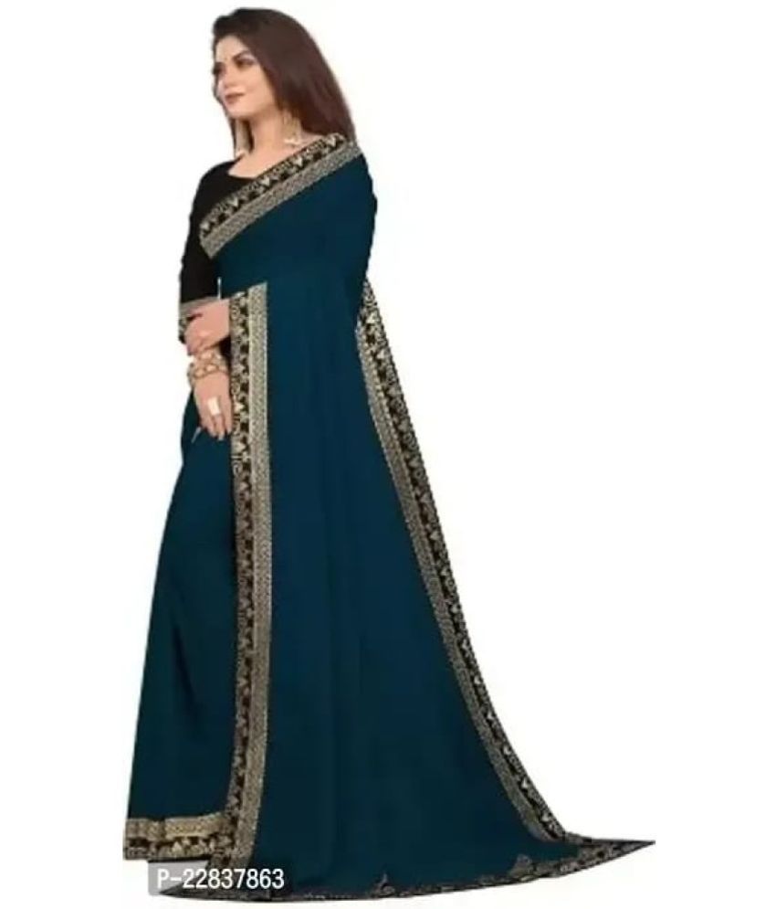     			Gullak Art Silk Dyed Saree With Blouse Piece ( Teal , Pack of 1 )