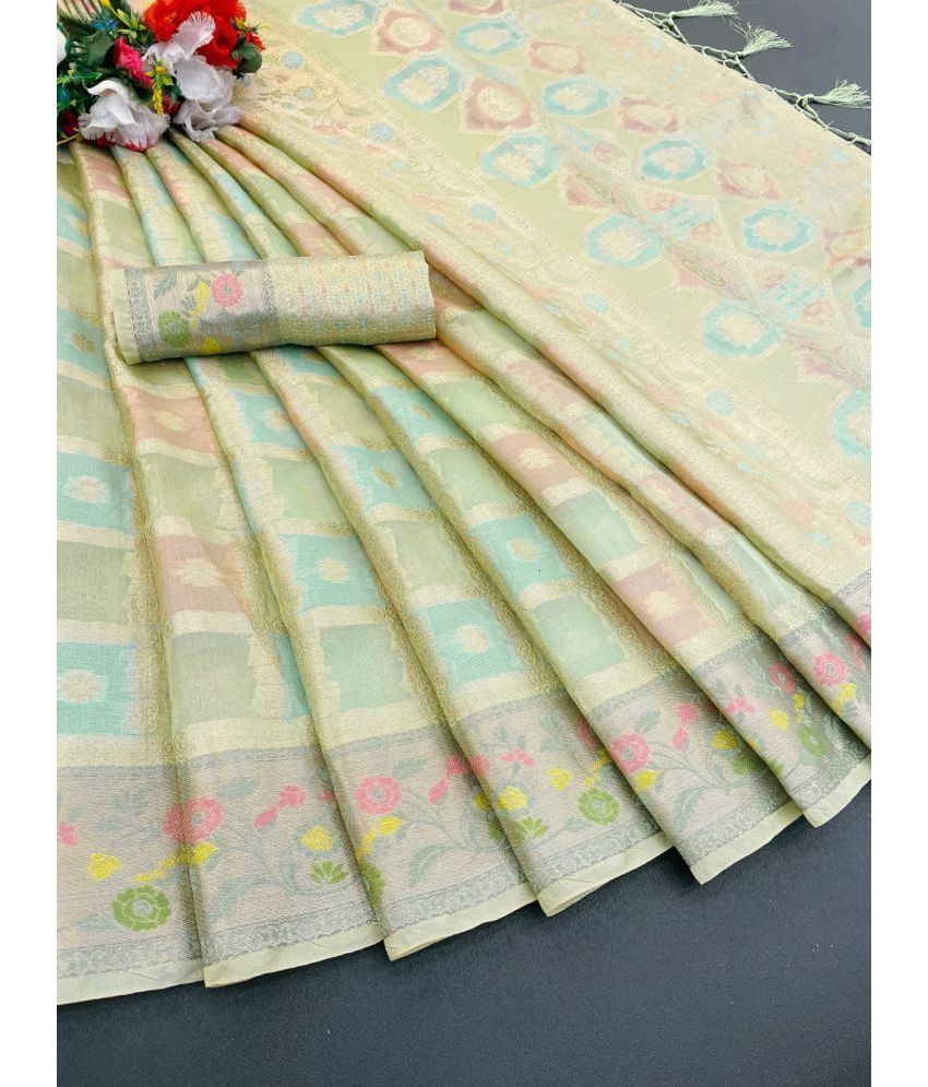     			Gullak Banarasi Silk Printed Saree With Blouse Piece ( Mint Green , Pack of 1 )