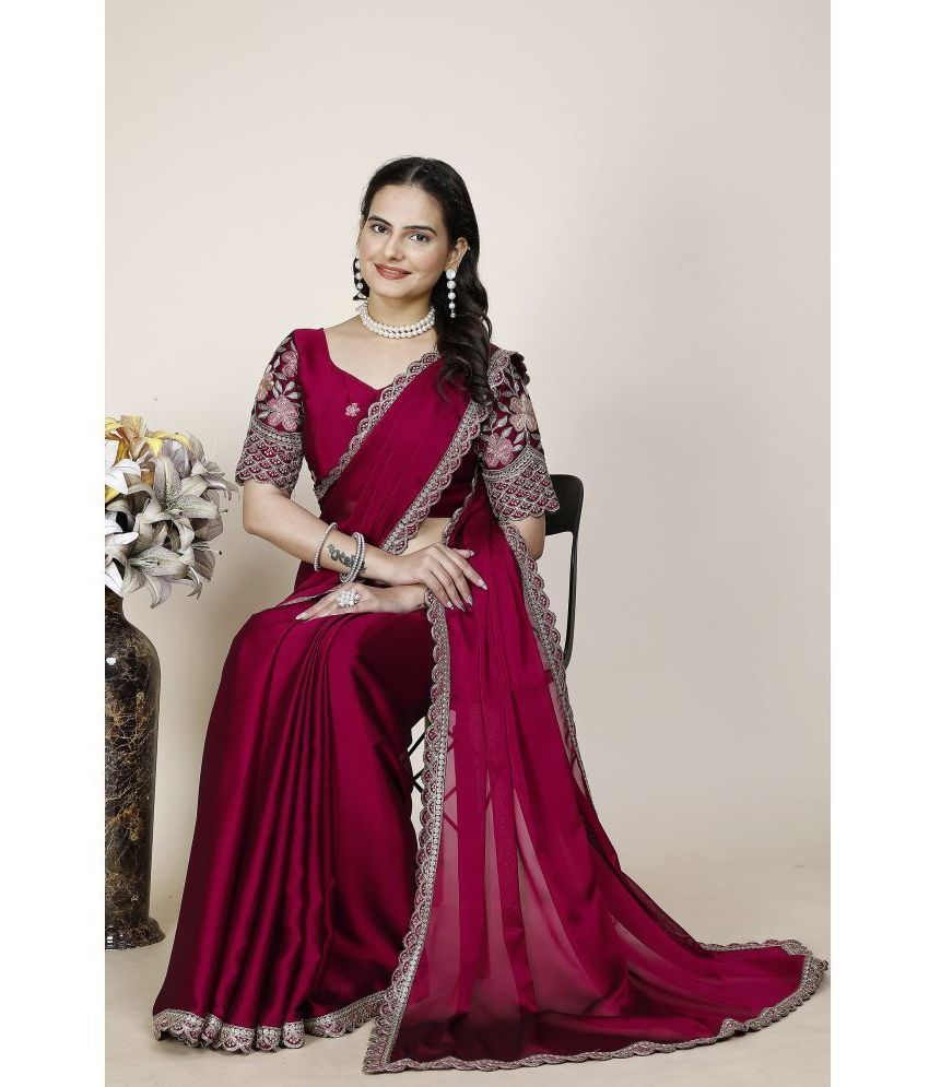     			Gullak Chiffon Embroidered Saree With Blouse Piece ( Pink , Pack of 1 )