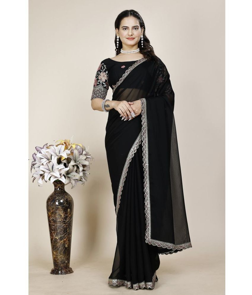     			Gullak Chiffon Embroidered Saree With Blouse Piece ( Black , Pack of 1 )