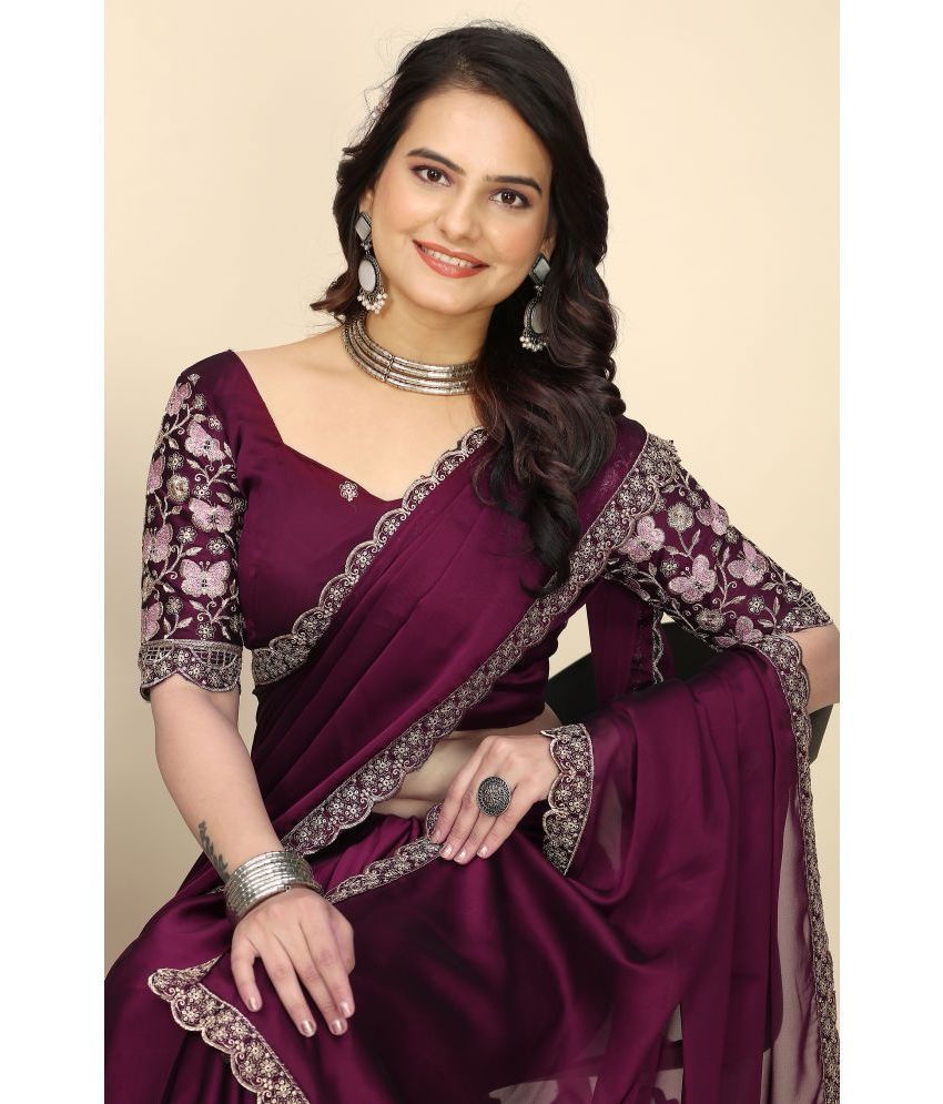     			Gullak Chiffon Printed Saree With Blouse Piece ( Purple , Pack of 1 )