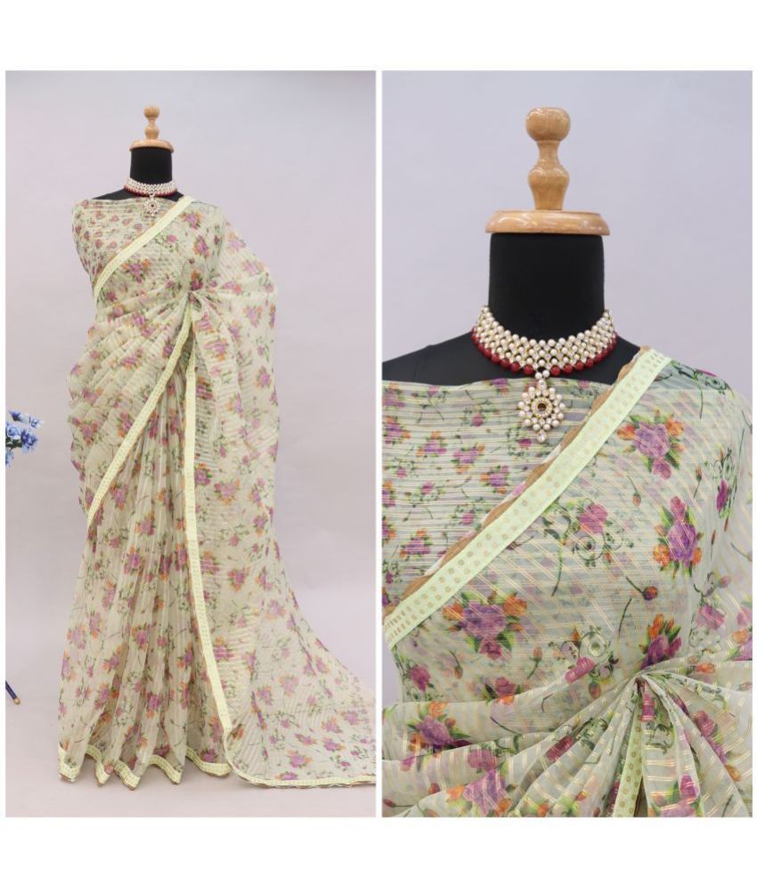     			Gullak Organza Printed Saree With Blouse Piece ( Mint Green , Pack of 1 )