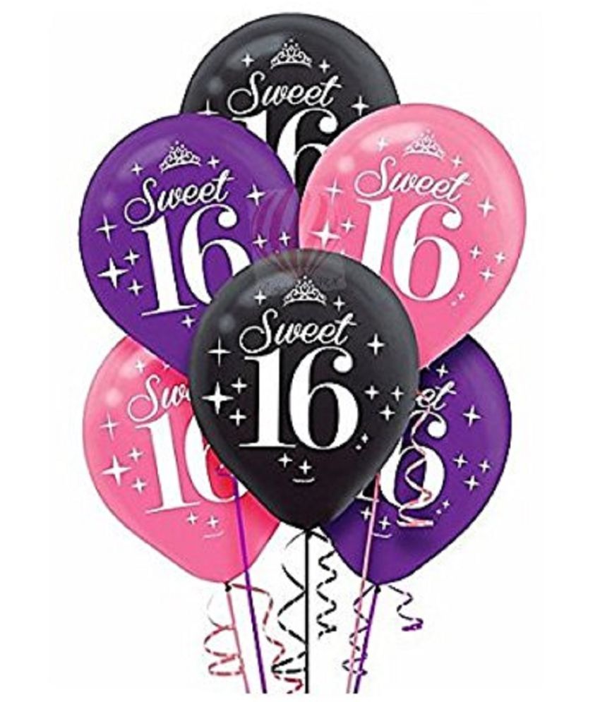     			HK balloons Celebrate Sweet 16 Birthday Paper Balloons(Pack Of 30) (Pink, Purple, Black)