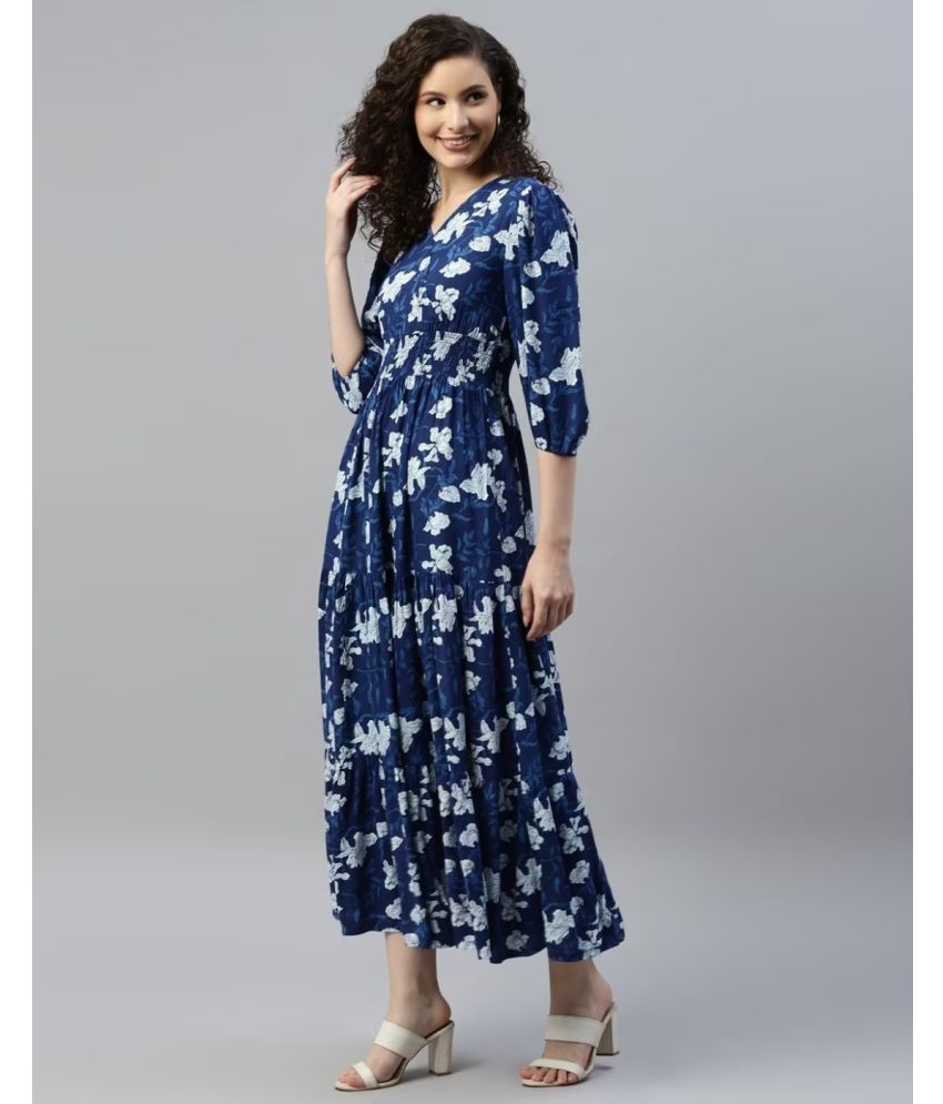     			RAIYANI FASHION Polyester Printed Midi Women's Fit & Flare Dress - Blue ( Pack of 1 )