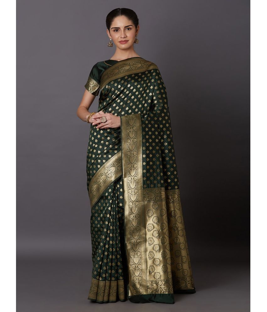     			SARIK  FASHION Banarasi Silk Woven Saree With Blouse Piece ( Green , Pack of 1 )