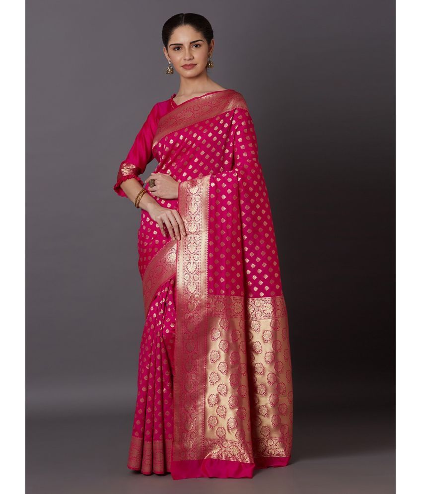     			SARIK  FASHION Banarasi Silk Woven Saree With Blouse Piece ( Pink , Pack of 1 )