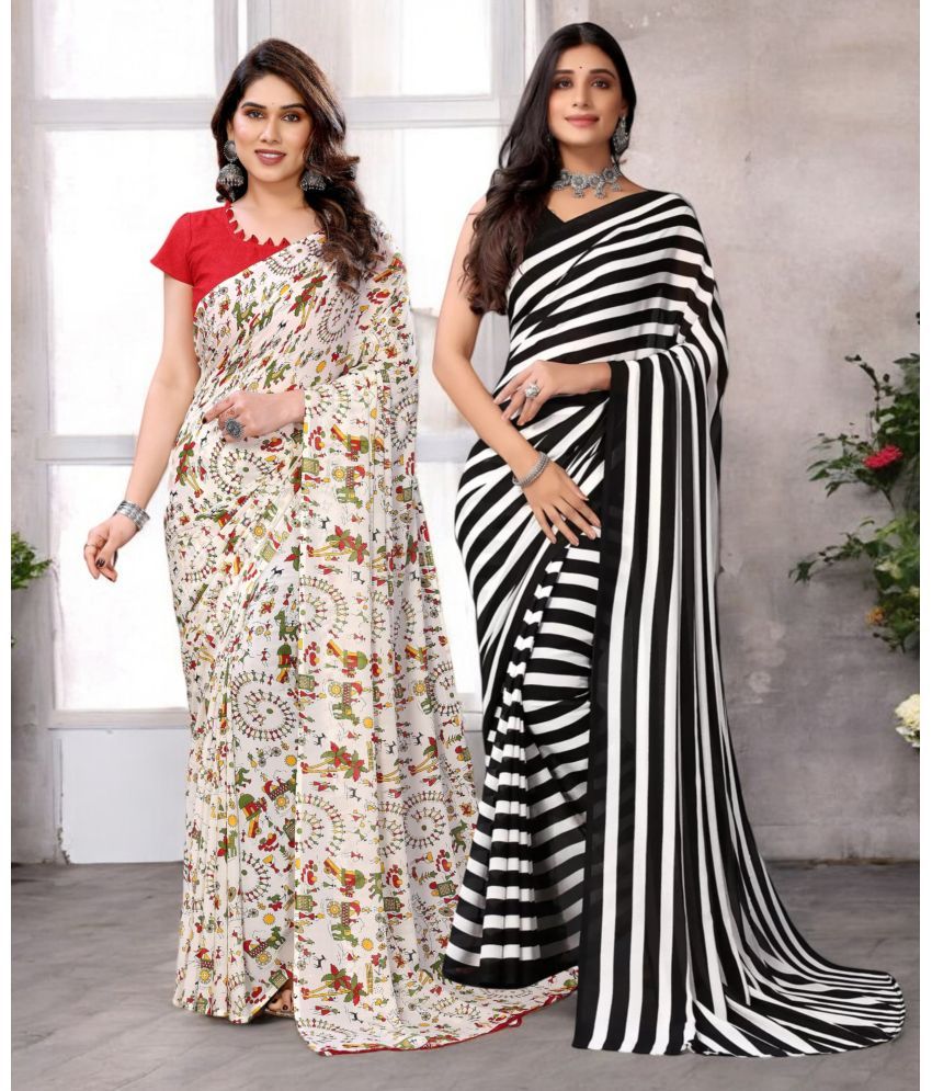     			TTH Georgette Printed Saree With Blouse Piece ( Multicolor , Pack of 2 )