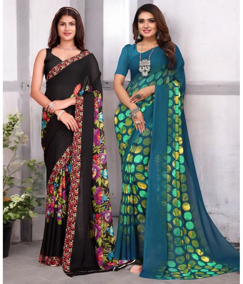     			TTH Georgette Printed Saree With Blouse Piece ( Multicolor , Pack of 2 )