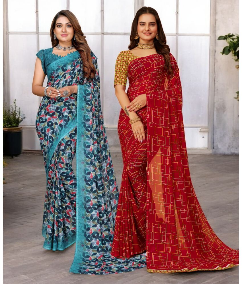     			TTH Georgette Printed Saree With Blouse Piece ( Multicolor , Pack of 2 )