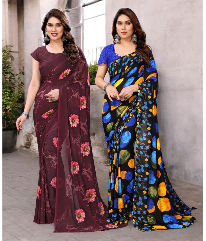     			TTH Georgette Printed Saree With Blouse Piece ( Multicolor , Pack of 2 )