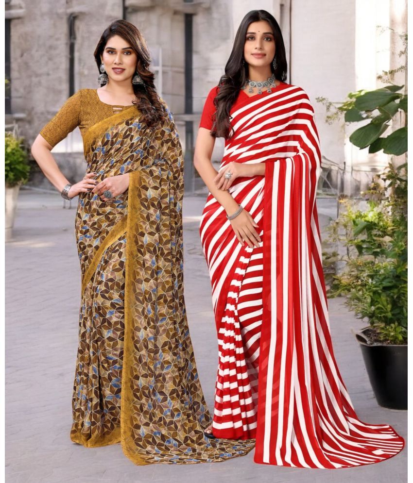     			TTH Georgette Printed Saree With Blouse Piece ( Multicolor , Pack of 2 )