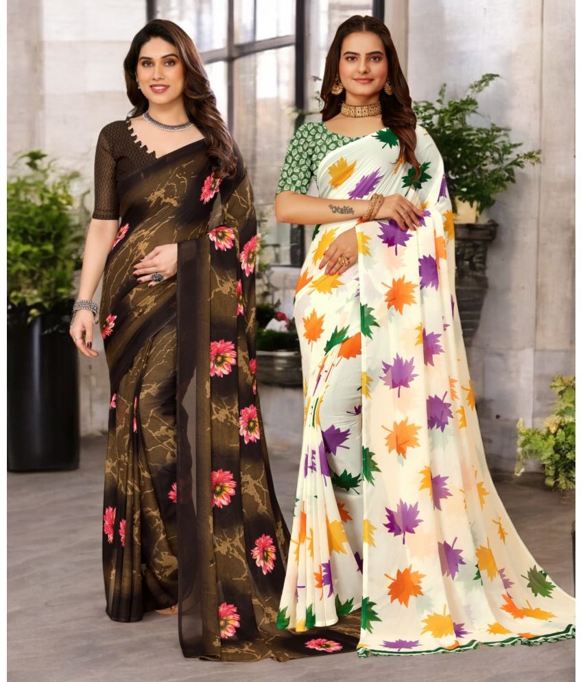     			TTH Georgette Printed Saree With Blouse Piece ( Multicolor , Pack of 2 )