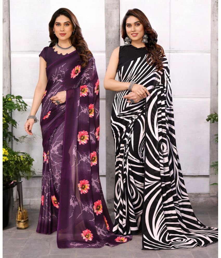     			TTH Georgette Printed Saree With Blouse Piece ( Multicolor , Pack of 2 )