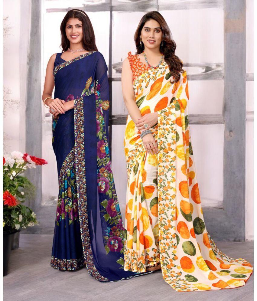     			TTH Georgette Printed Saree With Blouse Piece ( Multicolor , Pack of 2 )