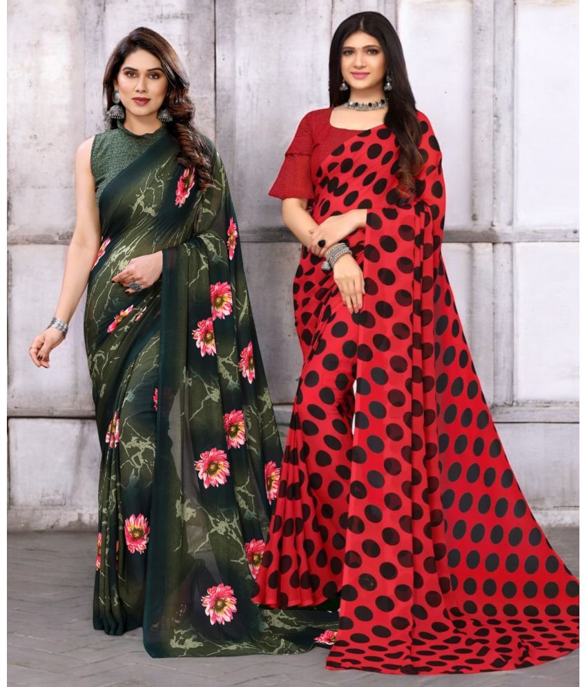     			TTH Georgette Printed Saree With Blouse Piece ( Multicolor , Pack of 2 )