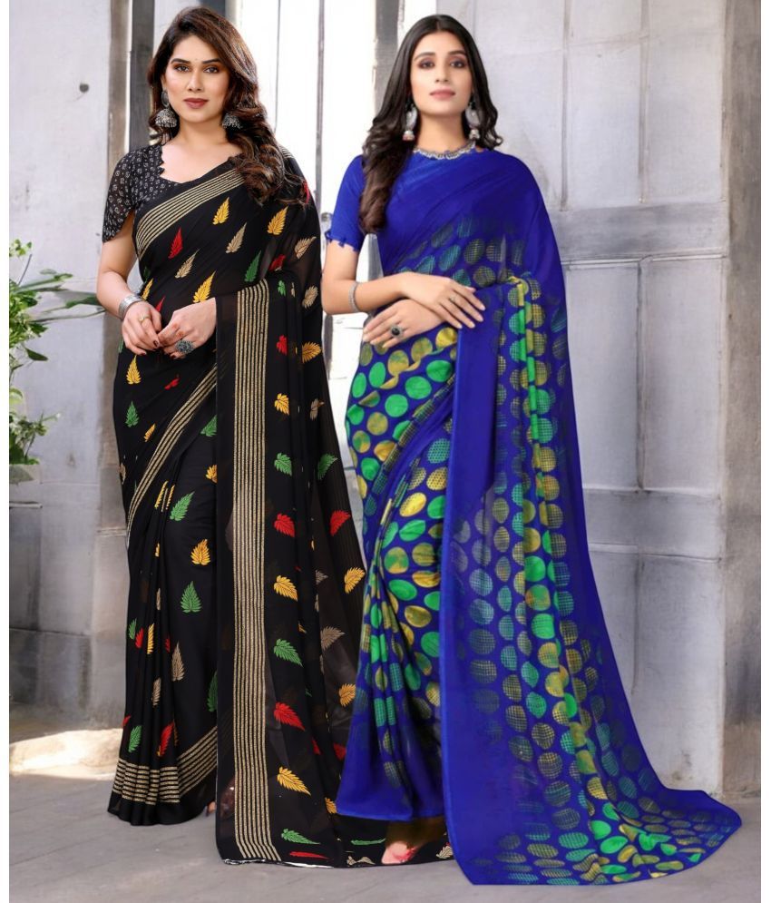     			TTH Georgette Printed Saree With Blouse Piece ( Multicolor , Pack of 2 )