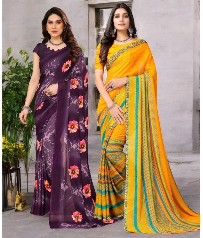     			TTH Georgette Printed Saree With Blouse Piece ( Multicolor , Pack of 2 )