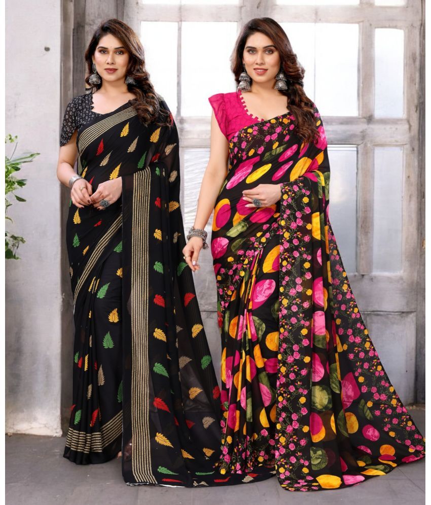     			TTH Georgette Printed Saree With Blouse Piece ( Multicolor , Pack of 2 )