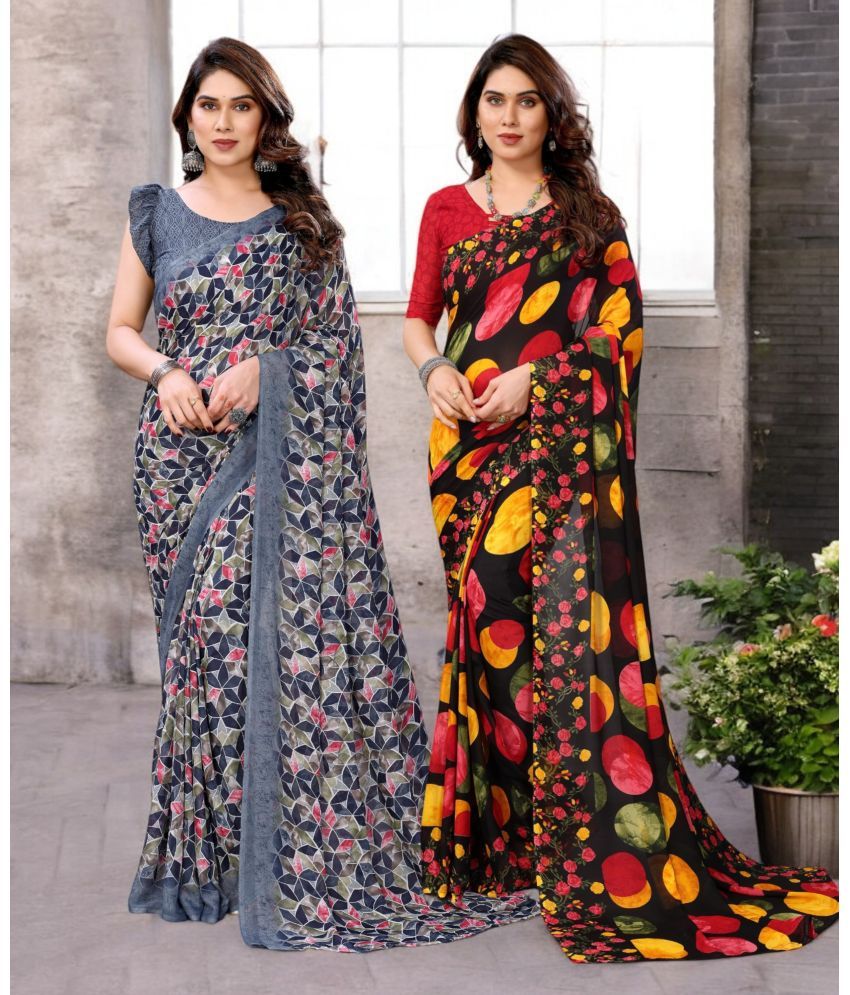     			TTH Georgette Printed Saree With Blouse Piece ( Multicolor , Pack of 2 )