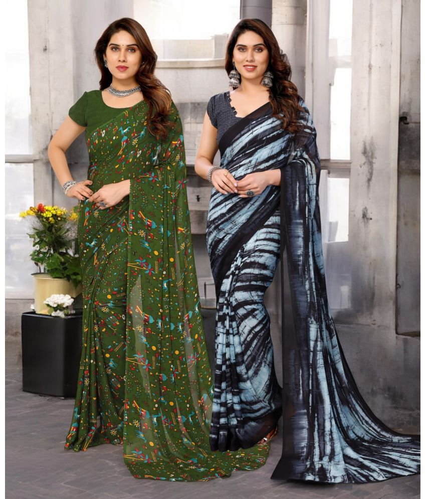     			TTH Georgette Printed Saree With Blouse Piece ( Multicolor , Pack of 2 )