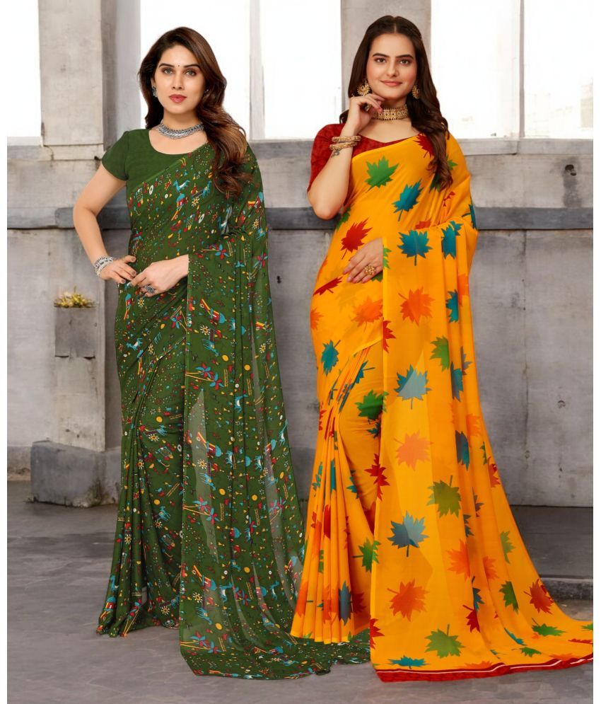     			TTH Georgette Printed Saree With Blouse Piece ( Multicolor , Pack of 2 )