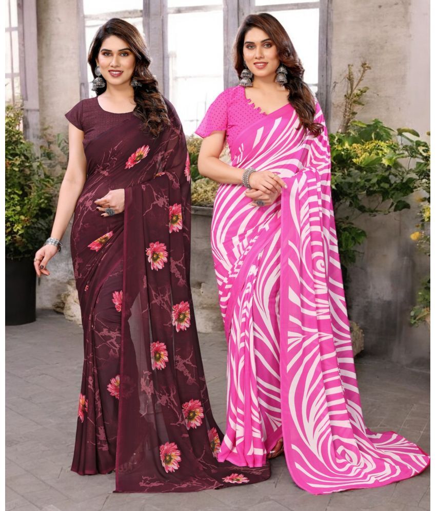     			TTH Georgette Printed Saree With Blouse Piece ( Multicolor , Pack of 2 )