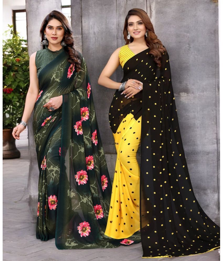     			TTH Georgette Printed Saree With Blouse Piece ( Multicolor , Pack of 2 )