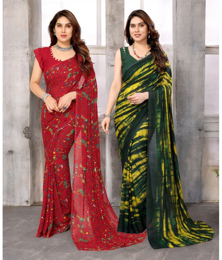     			TTH Georgette Printed Saree With Blouse Piece ( Multicolor , Pack of 2 )