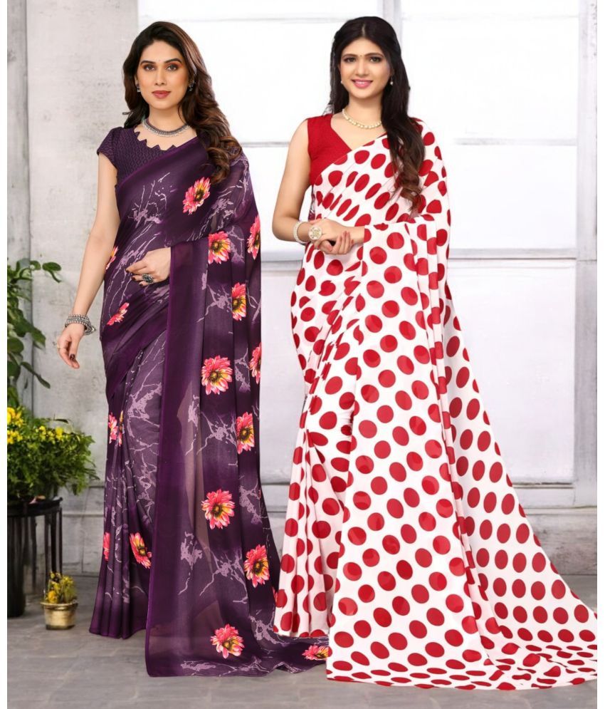     			TTH Georgette Printed Saree With Blouse Piece ( Multicolor , Pack of 2 )