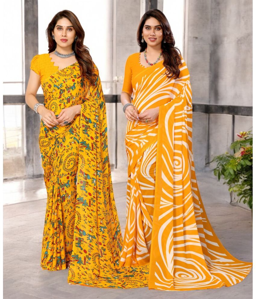     			TTH Georgette Printed Saree With Blouse Piece ( Multicolor , Pack of 2 )