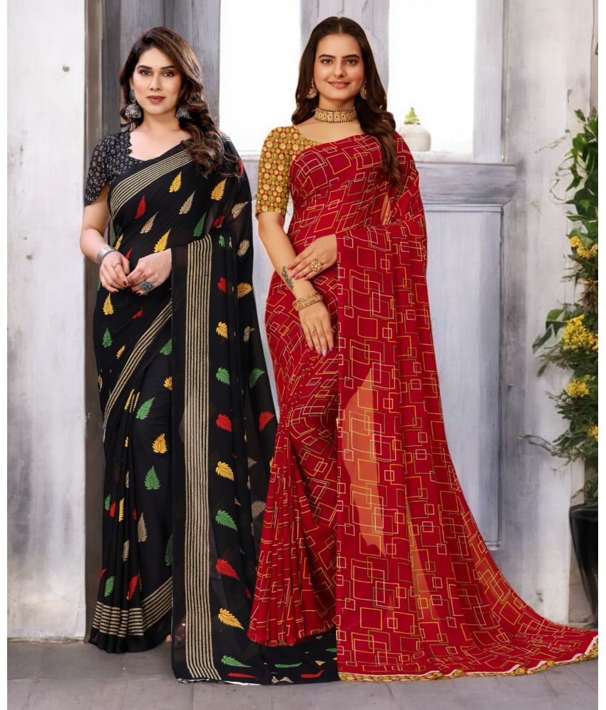     			TTH Georgette Printed Saree With Blouse Piece ( Multicolor , Pack of 2 )