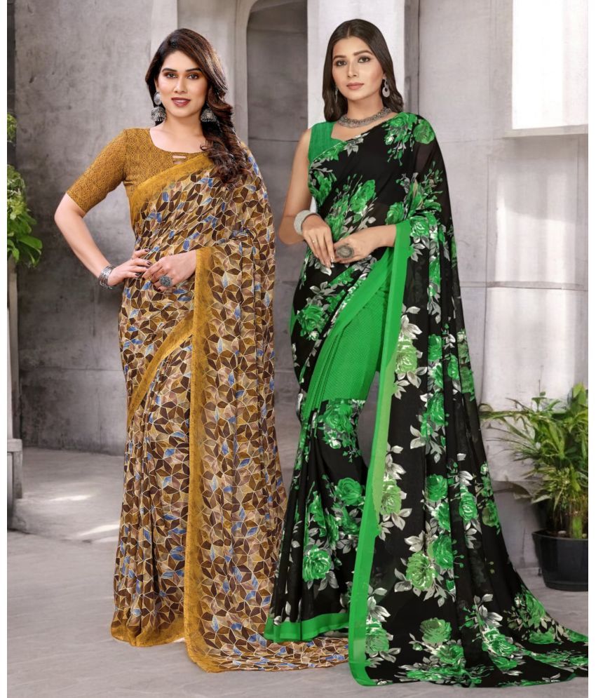     			TTH Georgette Printed Saree With Blouse Piece ( Multicolor , Pack of 2 )